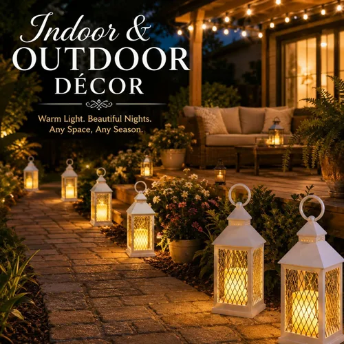 Vista 3 de Juego de 12 piezas de estilo granja, farol decorativo de 10 pulgadas con vela LED sin llama y temporizador de 5 horas, decoración rústica de boda