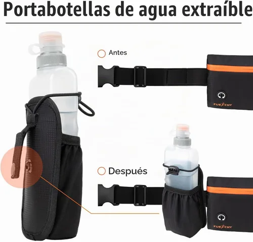 Vista 2 de Cinturón para correr con soporte para botella de agua: bolsa desmontable para botellas, cinturón delgado para correr, gran capacidad, sin rebote
