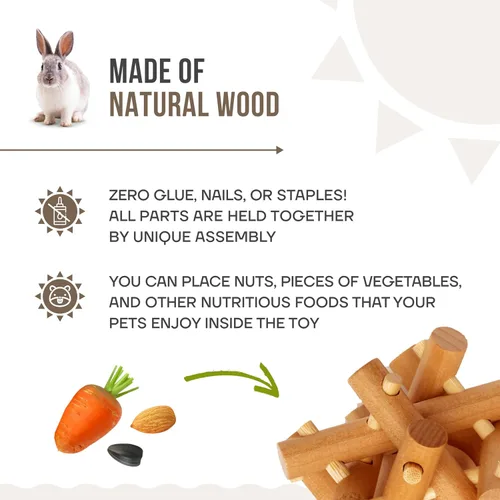 Vista 7 de Juguete masticable de madera para animales pequeños, madera natural para conejo, cobaya, conejito, chinchilla (incoloro)
