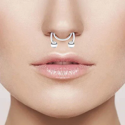Vista 2 de SCERRING Aros falsos de acero inoxidable para tabique para nariz, piercing para nariz, piercing para el cuerpo, joyería de circonita cúbica