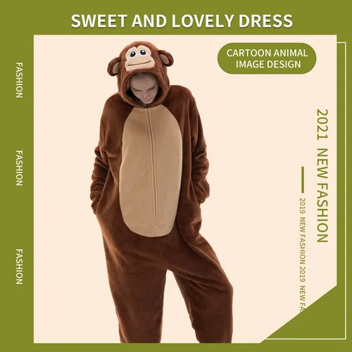 Vista 5 de COSUSKET Snug Fit Unisex Adult Onesie Pajamas, Flannel Cosplay Animal One Piece Halloween Costume Sleepwear Homewear