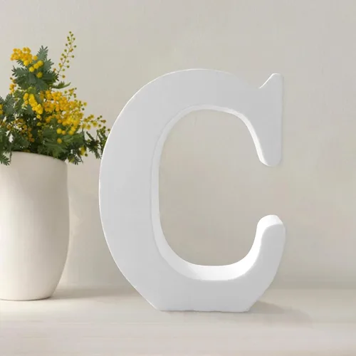 Vista 9 de Letras de madera de 4.3 pulgadas, letras blancas de madera sin terminar para injerto, letras de madera para decoración de pared, letras pie