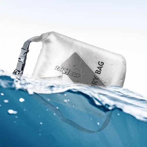 Vista 4 de Bolsa impermeable de almacenamiento transparente con tapa enrollable - Bolsa seca de 2 l/5 l/10 l/20 l, adecuada para viajes, natación, kayak Blanco
