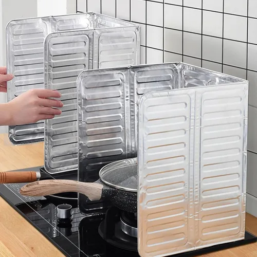 Vista 2 de 2 protectores contra salpicaduras de aceite de papel de aluminio para estufa de gas, pantalla desechable a prueba de aceite, herramienta de cocina