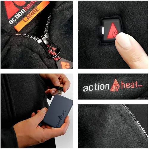 Vista 6 de ActionHeat Sudadera con capucha recargable con batería de 5 V, unisex, sudadera con capucha de calefacción con operación táctil, sistema