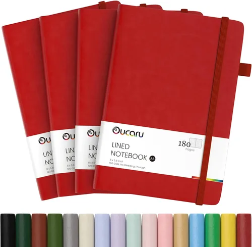 Vista 33 de Oucaru Cuaderno rayado, paquete de 4, 180 páginas, diarios A5 para escribir, papel grueso de 100 GSM, cuadernos pequeños diarios para mujeres