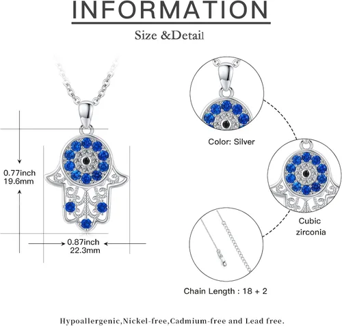 Vista 7 de Evil Eye Necklace for Women 925 Sterling Silver Tree of Life Hamsa Pendant Necklace Amulet Jewelry Gifts for Teen Girls