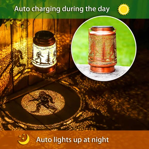 Vista 4 de Bigfoot - Faroles solares colgantes impermeables para exteriores, luces solares colgantes de pie grande, regalos para hombres y mujeres, faroles LED