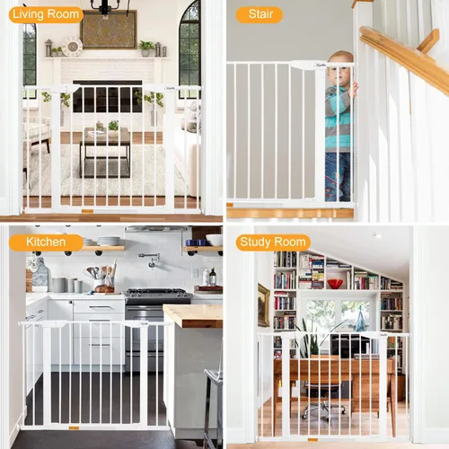 Vista 7 de Puerta extra ancha de 29.5 a 43.3 pulgadas para mascotas, puerta de seguridad de cierre automático para bebé, puerta de metal duradera para perros