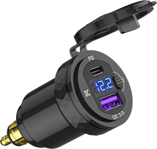 Vista 13 de DIN Hella Plug to Dual QC 3.0 Cargador USB Adaptador de corriente con voltímetro e interruptor de encendido/apagado para BMW Ducati Triumph Dual QC