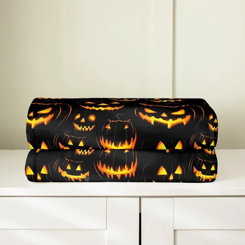 Vista 4 de Manta de franela de vellón con farol de calabaza, tamaño Queen de 90 x 90 pulgadas, para Halloween, para todas las estaciones, para sofá, sofá