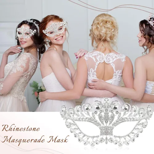 Vista 7 de 2 máscaras de máscaras de diamantes de imitación de cristal de fantasía, para fiesta veneciana, graduación, corona, para disfraz de mujer