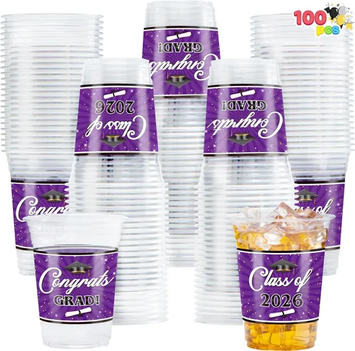 Vista 9 de JOYIN 100 vasos de graduación de 16 onzas para fiestas, juego de vajilla desechable para graduados de clase 2026, taza de PET para escuela