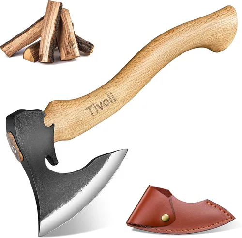 Vista 8 de Tivoli Hachas y hachas de campamento de 15 pulgadas, hacha de bushcraft para división de madera y leña, hachas de corte de acero al carbono forjado