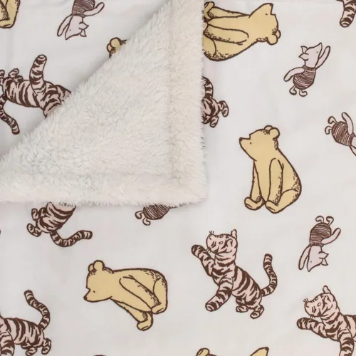 Vista 3 de Disney Classic Pooh Hunny Fun with Piglet and Tigger - Manta para bebé súper suave color blanco y gris pardo