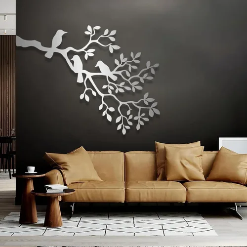 Vista 4 de Arte de pared de pájaro de metal, pájaros en rama, ramas metálicas, arte de pared de rama de árbol de metal, arte de pared de metal, arte de pared
