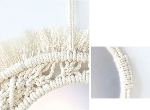 Vista 6 de Surakey Mini espejo redondo de pared con flecos bohemios macramé de 15.75 pulgadas, pequeño círculo de pared para colgar, espejo circular
