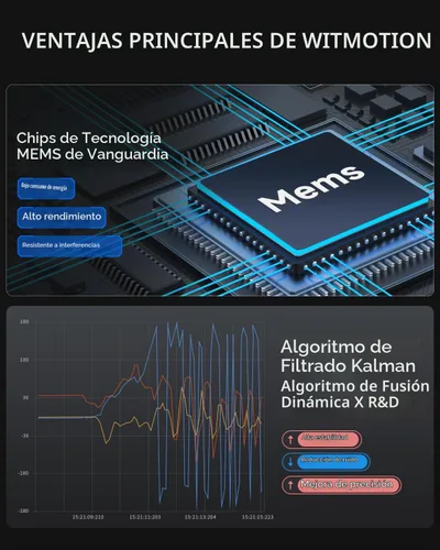 Vista 4 de Acelerómetro + Inclinómetro Bluetooth 5.0 WT9011DCL MPU9250 Giroscopio de 9 ejes de alta precisión + Ángulo (Precisión XY 0.2°) + Magnetómetro