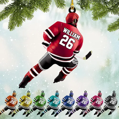 Vista 7 de NAZENTI Adorno personalizado de jugador de hockey, adorno navideño de hockey personalizado, adorno de auto de hockey personalizado plano, adorno