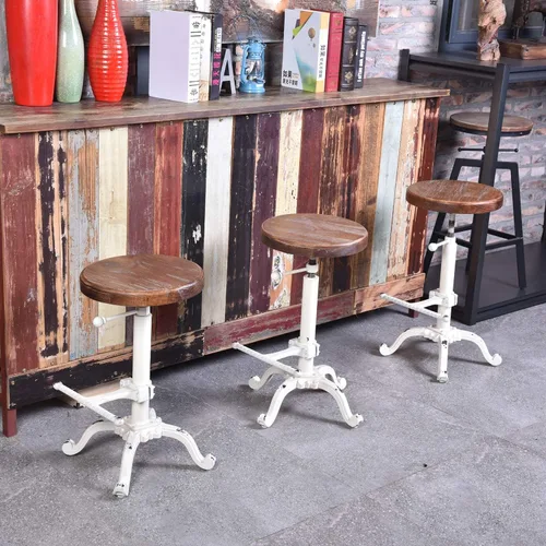 Vista 8 de Topower - Taburete de bar industrial retro vintage de estilo granja, taburete de tractor de madera para cocina, altura ajustable, giratorio