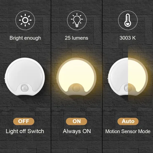 Vista 7 de Luz nocturna LED con sensor de movimiento para interiores, funciona con pilas, luces inalámbricas para inodoro, escaleras, armario, luz adhesiva