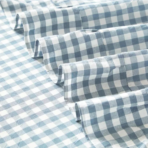 Vista 7 de LifeTB Gingham Ruffle Twin Sheets Set Soft Microfiber Blue Plaid Bed Sheets Volante - Azul Gingham