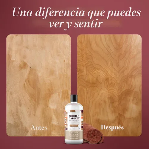 Vista 5 de Kit de pulido de madera Therapy con microfibra 16 oz. - Mejor limpiador de muebles de madera - Aroma a almendra - Limpiador, restaurador