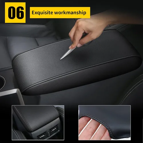 Vista 6 de AOMSAZTO Fundas de consola para Nissan Murano 2015-2023, fundas de reposabrazos para Nissan Murano, color negro con costuras negras