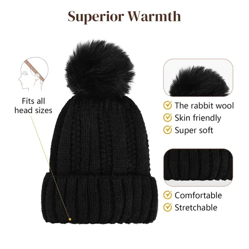 Vista 4 de Flufymooz Gorro con peluca, extensión de pelo con gorro de piel sintética con pompón largo ondulado rizado, peluca con gorro adjunto de 20 pulgadas