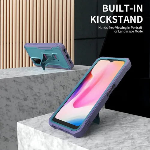 Vista 4 de Funda para T-Mobile REVVL V Plus 5G, protección de grado militar, a prueba de golpes, soporte integrado compatible con teléfono REVVL V Plus 5G Azul