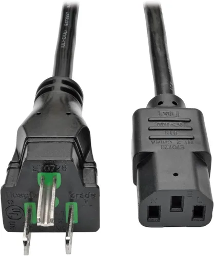 Vista 3 de Tripp Lite Cable de alimentación médico hospitalario, 13A, 16AWG, 5-15P a C13, transparente, 15 pies (P006-015-HG13CL), negro