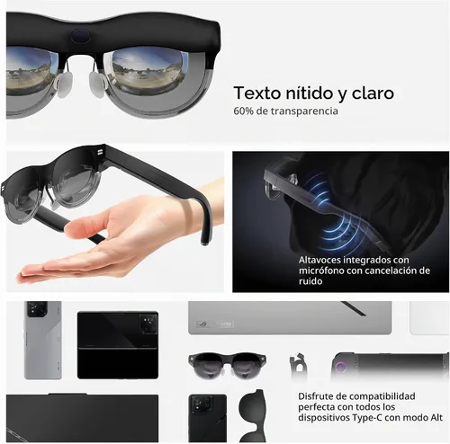 Vista 5 de Gafas AR Inteligentes ASUS AirVision M1 - Pantalla portátil Micro-OLED de 100", 1100 nits, Multi-Pantalla, Altavoces, USB-C, Sombra Magnética