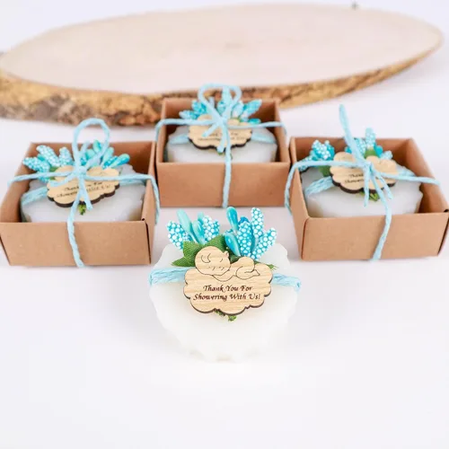 Vista 3 de HTF - Paquete de 10 decoraciones de baby shower, regalos de baby shower, mini jabón vegano perfumado hecho a mano, baby shower para niños