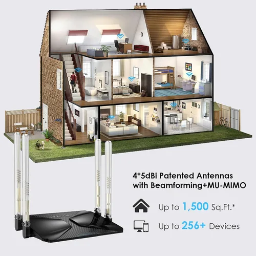 Vista 5 de WiFi 6 AX3000 Router inteligente de alta velocidad de Internet inalámbrico con antenas de alta ganancia de 5dBi, router de computadora Gigabit
