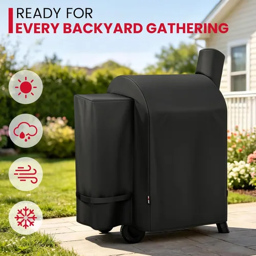 Vista 7 de Cubierta para parrilla Unicook compatible con Traeger Pro 22/ Pro 575 Series con pellets de madera, cubierta impermeable resistente para barbacoa al