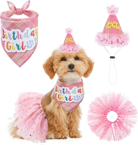 Vista 23 de SCENEREAL Suministros para fiesta de cumpleaños para perros, bandana de cumpleaños para perro, juego de collar de pajarita con números de Niño azul