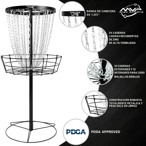Vista 2 de MVP Disc Sports Black Hole Lite, cesta portátil de 24 cadenas con disco para básquet y golf