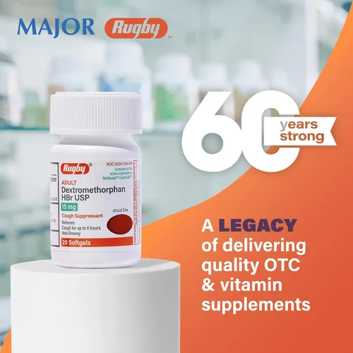 Vista 6 de Rugby Adult Dextromethorphan HBr USP 15 mg – Supresor de tos no somnoliento – Alivia la tos hasta 8 horas – 20 cápsulas blandas (paquete de 1)