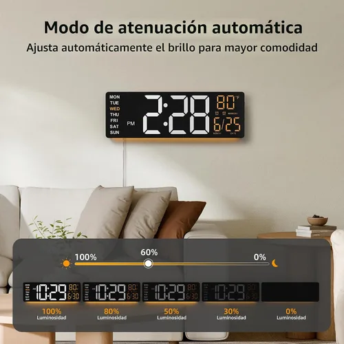 Vista 7 de EASYERA - Reloj de pared digital grande de 16.5 pulgadas con pantalla de bajo brillo, 10 modos RGB BT Sync, Auto DST, Adjustable Brightness, Dual