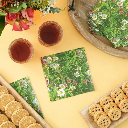 Vista 3 de Juvale Servilletas de papel de margarita, papel de seda absorbente de 2 capas, decoración de fiesta de jardín y despedida de soltera, servilletas