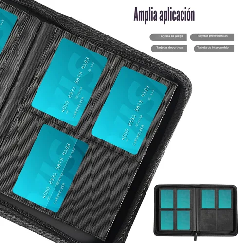 Vista 5 de Carpeta de tarjetas de 4 bolsillos con cremallera, 288 bolsillos para tarjetas comerciales Premium PU Cover, Side Loading, Ringless Card Binder