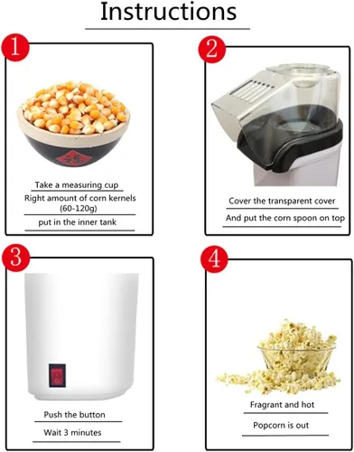 Vista 7 de Máquina portátil de palomitas de maíz, máquina de palomitas de maíz, máquina de palomitas de maíz, rápida y fácil de usar, para familias con y Negro