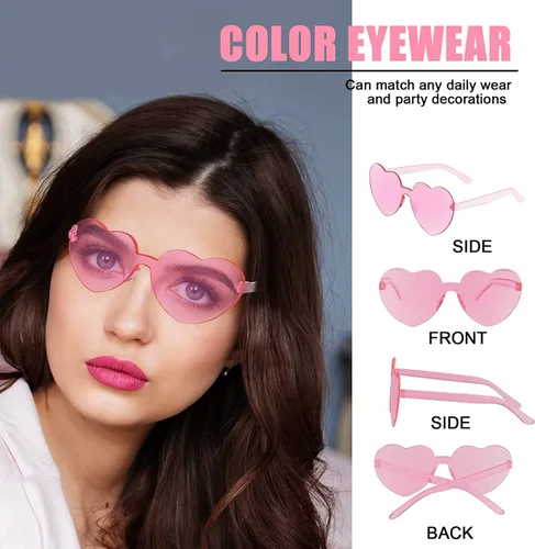 Vista 3 de AEAHALY Lentes de sol con forma de corazón blanco, verde, azul, morado, rosa, rojo, para mujer, con forma de corazón, a granel, para fiestas