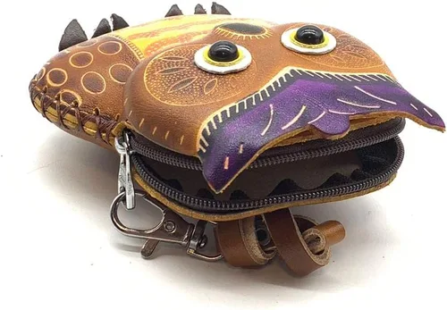 Vista 3 de Handmade Vintage Genuine Leather 3D Animal Owl Coin Purse with Removable Wrist Strap (Brown)