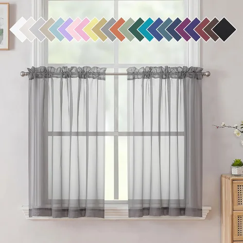 Vista 183 de Aiyufeng 2 paneles de cenefa transparente negra de 14 pulgadas de largo, cortinas cortas negras transparentes para dormitorio, cortinas de cocina