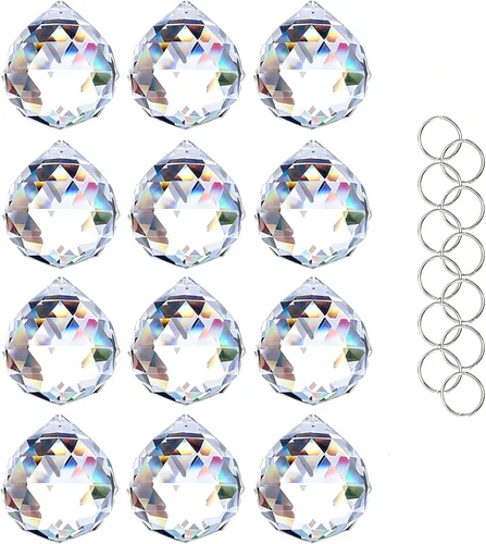 Vista 12 de Crystalsuncatcher - 10 piezas de lámpara de araña de cristal de cristal, piezas de prismas de cristal arcoíris, piezas de bricolaje, adornos de bola