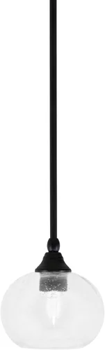 Vista 224 de Toltec Lighting Tallo Colgado Mini colgante, acabado de cobre negro, 3.5" cuadrado humo burbuja vidrio