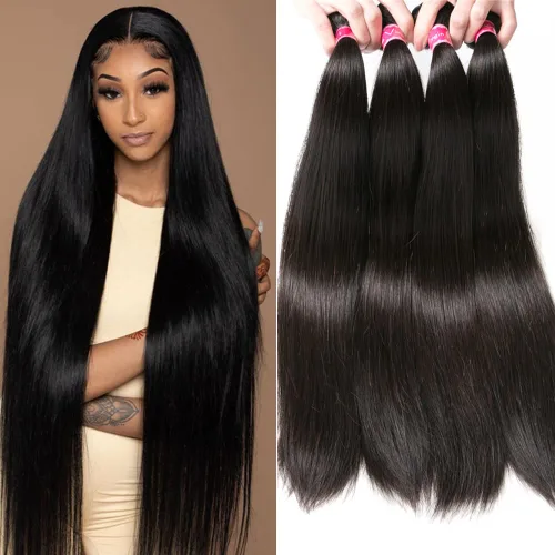 Vista 20 de YISEA Paquetes de cabello humano liso con cierre de encaje (12 14 16+10 cierre) Paquetes de cabello humano 3 con cierre de encaje 4x4 100%