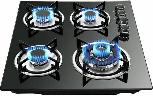 Vista 4 de Estufa de cocina de gas de 23 pulgadas, 4 quemadores, cocina de superficie de vidrio templado incorporada a NG/LPG convertible a gas
