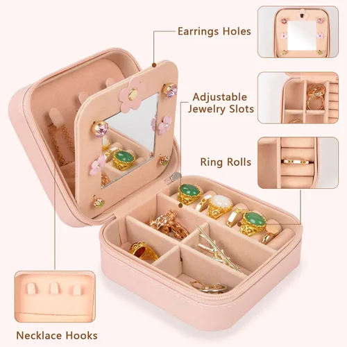 Vista 2 de ChezMax Joyero de viaje, organizador de joyas, caja de joyería pequeña, joyero personalizado, accesorios de viaje para mujeres y niñas, organizador